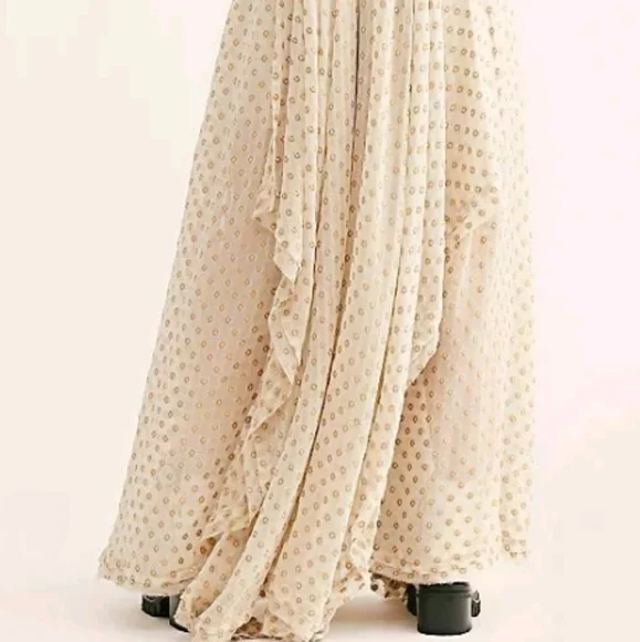 Free People. Meredith Cream and Tan Maxi Dress - Picture 4 of 9